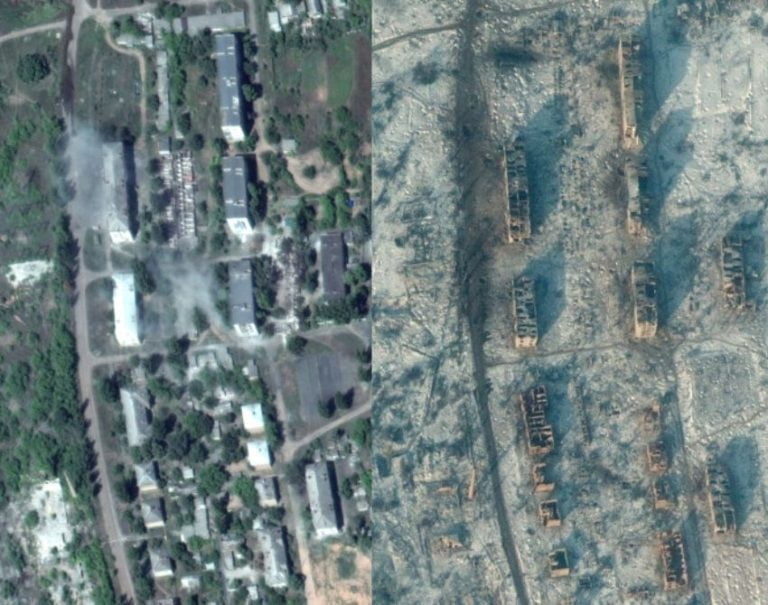 Fotografii din satelit cu orașul Soledar înainte și după asaltul Rusiei. Proporțiile dezastrului sunt greu de imaginat
