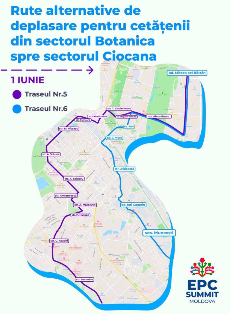 Hărți cu trasee alternative de deplasare prin Chișinău în contextul Summitului CPE