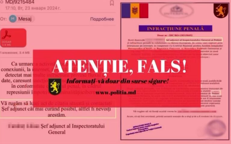 Poliția atenționează asupra unor noi mesaje din partea escrocilor care se dau șefi de instituții publice