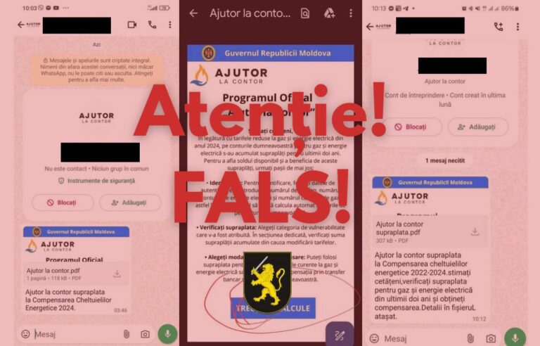 Atenție! O nouă escrocherie asociată programului „Ajutor la contor”: Nu furnizați date personale!