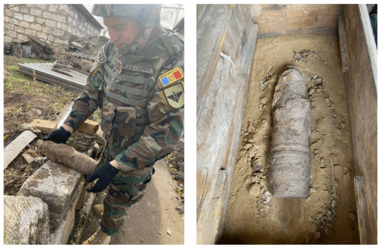 (FOTO) Obiecte explozive, depistate în patru localități din R. Moldova. Geniștii Armatei Naționale au intervenit