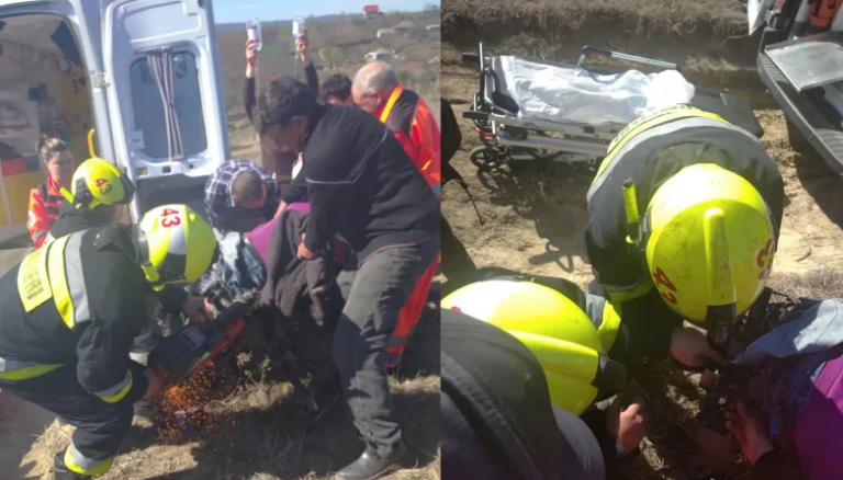 (FOTO) Accident grav la Sărătenii Noi: Un tânăr a rămas blocat într-un utilaj agricol