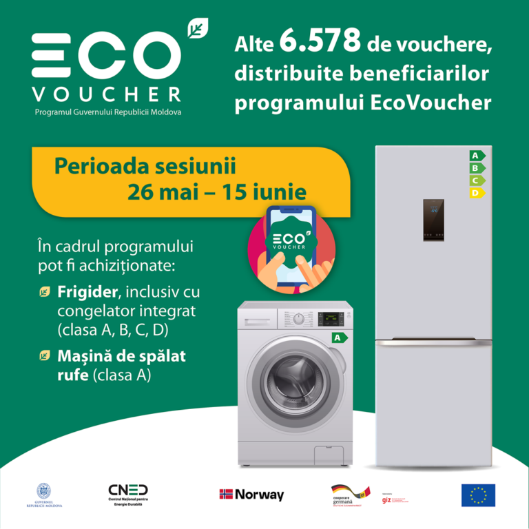 Gospodăriile din Republica Moldova pot primi vouchere de 6 mii de lei pentru electrocasnice eficiente energetic